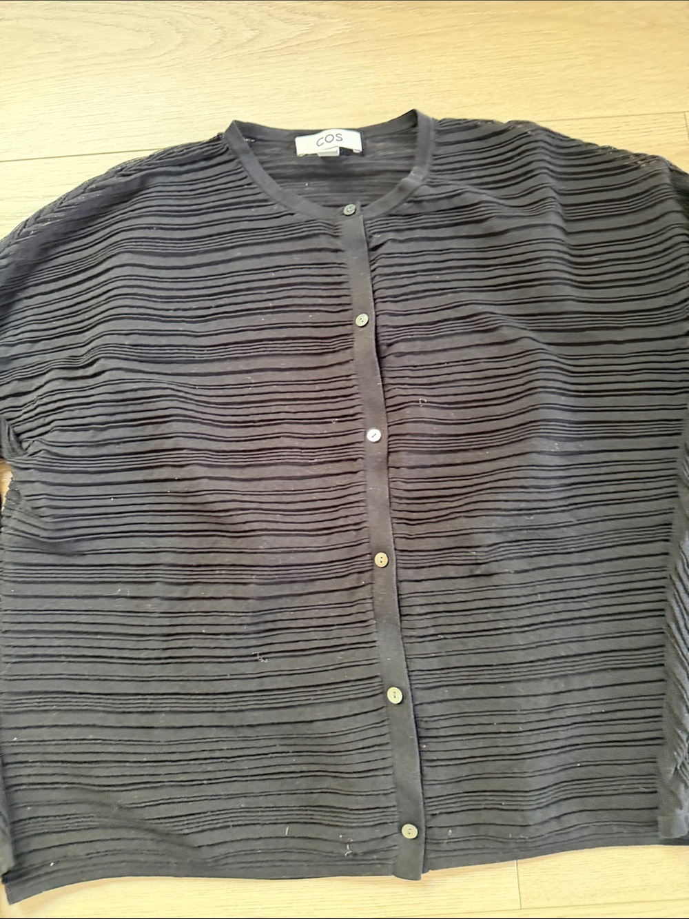 COS Black Ribbed-Texture Button Cardigan. Size Large - Picture 3 of 5